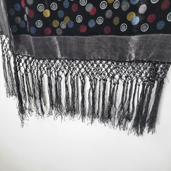Velvet Burnout Rectangular Scarf Fringe Silk Rayon Metallic Moon Witchy - Picture 8 of 9
